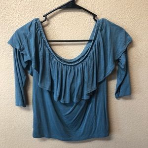 Blue off the shoulder shirt